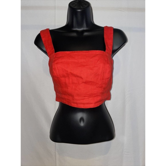 Farm Rio Tops - Farm Rio Anthropologie Tuca Cropped Tank Top Solid Red Smocked XS